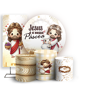 Capas Painel Redondo Trio Cilindro e Faixa Lateral Sublimado - Pascoa