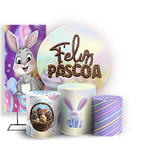 Capas Painel Redondo Trio Cilindro e Faixa Lateral Sublimado - Pascoa