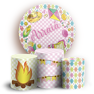 Capas Painel Redondo e Trio Cilindro Sublimado - Festa Junina