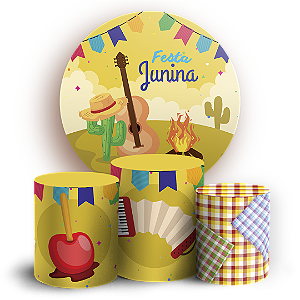 Capas Painel Redondo e Trio Cilindro Sublimado - Festa Junina