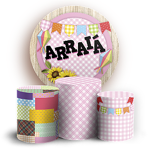 Capas Painel Redondo e Trio Cilindro Sublimado - Festa Junina