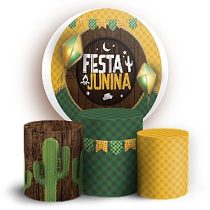 Capas Painel Redondo e Trio Cilindro Sublimado - Festa Junina