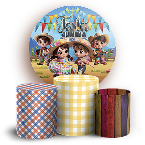 Capas Painel Redondo e Trio Cilindro Sublimado - Festa Junina
