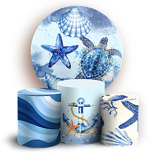 Capas Painel Redondo e Trio Cilindro Sublimado - Fundo do Mar Conchas