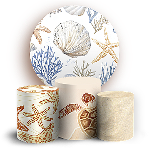 Capas Painel Redondo e Trio Cilindro Sublimado - Fundo do Mar Conchas