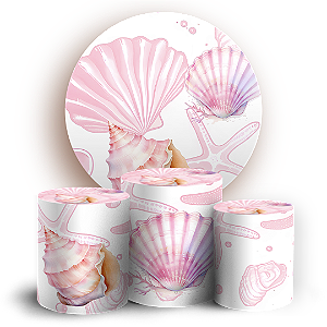 Capas Painel Redondo e Trio Cilindro Sublimado - Fundo do Mar Conchas