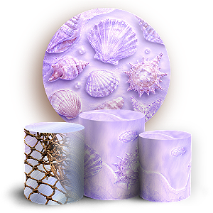 Capas Painel Redondo e Trio Cilindro Sublimado - Fundo do Mar Conchas