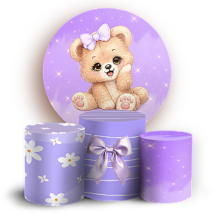 Capas Painel Redondo e Trio Cilindro Sublimado - Ursinha Lilas