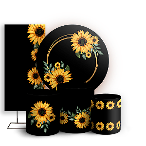 Capas Painel Redondo Trio Cilindro e Faixa Lateral Sublimado - Girassol Floral