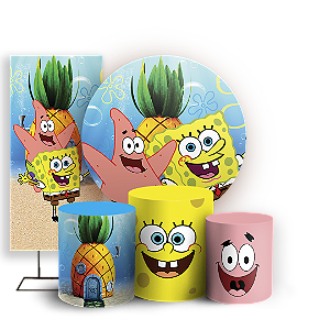 Capas Painel Redondo Trio Cilindro e Faixa Lateral Sublimado - Bob Esponja