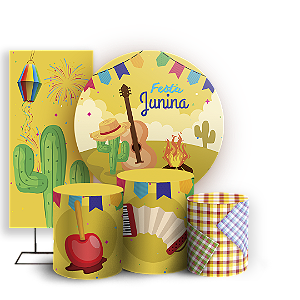 Capas Painel Redondo Trio Cilindro e Faixa Lateral Sublimado - Festa Junina