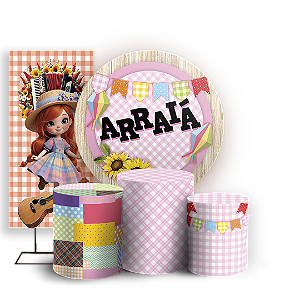 Capas Painel Redondo Trio Cilindro e Faixa Lateral Sublimado - Festa Junina