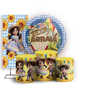 Capas Painel Redondo Trio Cilindro e Faixa Lateral Sublimado - Festa Junina