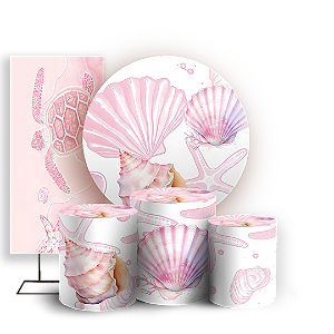 Capas Painel Redondo Trio Cilindro e Faixa Lateral Sublimado - Fundo do Mar Conchas