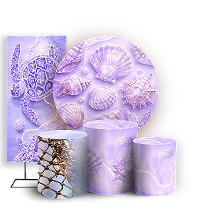 Capas Painel Redondo Trio Cilindro e Faixa Lateral Sublimado - Fundo do Mar Conchas