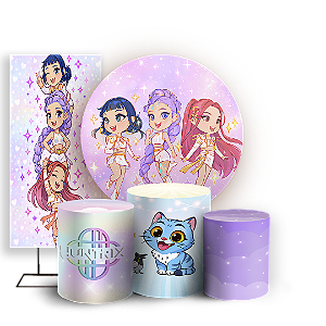 Capas Painel Redondo Trio Cilindro e Faixa Lateral Sublimado - K Pop Aquarela