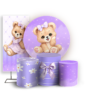 Capas Painel Redondo Trio Cilindro e Faixa Lateral Sublimado - Ursinha Lilas