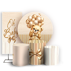 Capas Painel Redondo Trio Cilindro e Faixa Lateral Sublimado - Ursinha Marrom