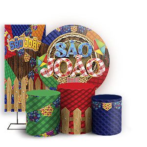 Capas Painel Redondo Trio Cilindro e Faixa Lateral Sublimado - Festa Junina