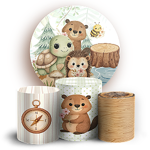 Capas Painel Redondo e Trio Cilindro Sublimado - Animais Bosque