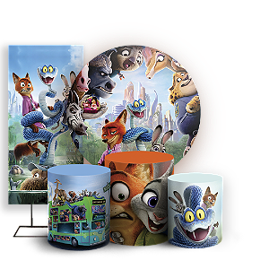 Capas Painel Redondo Trio Cilindro e Faixa Lateral Sublimado - Zootopia