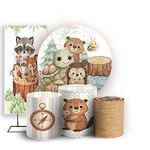Capas Painel Redondo Trio Cilindro e Faixa Lateral Sublimado - Animais Bosque