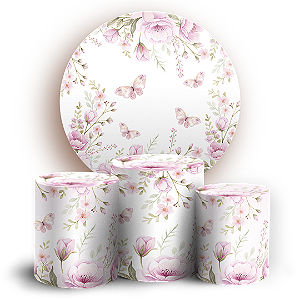 Capas Painel Redondo e Trio Cilindro Sublimado - Jardim Rosa