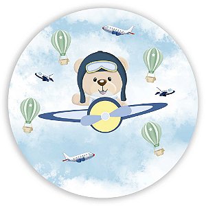 Capa Painel Redondo Sublimado - Ursinho Aviao