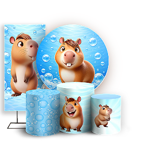 Capas Painel Redondo Trio Cilindro e Faixa Lateral Sublimado - Capivara Azul