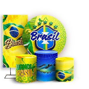 Capas Painel Redondo Trio Cilindro e Faixa Lateral Sublimado - Copa do Mundo Brasil