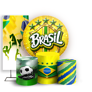 Capas Painel Redondo Trio Cilindro e Faixa Lateral Sublimado - Copa do Mundo Brasil
