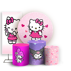 Capas Painel Redondo Trio Cilindro e Faixa Lateral Sublimado - Hello Kitty