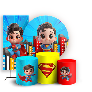 Capas Painel Redondo Trio Cilindro e Faixa Lateral Sublimado - Herois Super Homem Baby