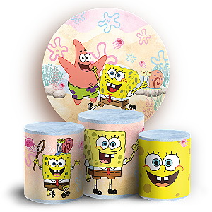 Capas Painel Redondo e Trio Cilindro Sublimado - Bob Esponja