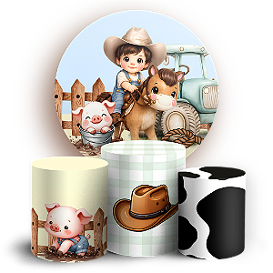 Capas Painel Redondo e Trio Cilindro Sublimado - Fazendinha