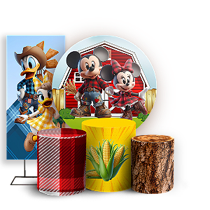 Capas Painel Redondo Trio Cilindro e Faixa Lateral Sublimado - Fazendinha Mickey e Minnie