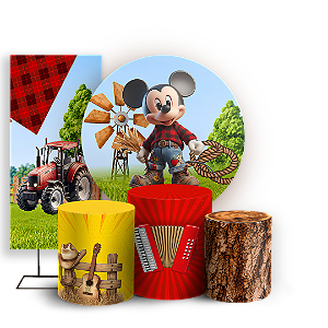 Capas Painel Redondo Trio Cilindro e Faixa Lateral Sublimado - Fazendinha Mickey e Minnie