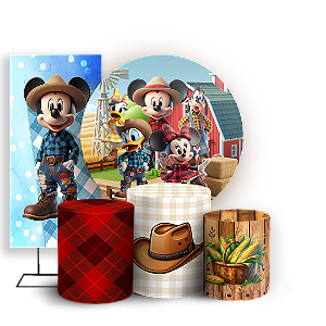Capas Painel Redondo Trio Cilindro e Faixa Lateral Sublimado - Fazendinha Mickey e Minnie