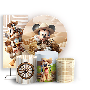 Capas Painel Redondo Trio Cilindro e Faixa Lateral Sublimado - Fazendinha Mickey e Minnie