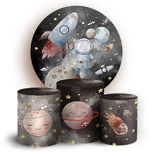 Capas Painel Redondo e Trio Cilindro Sublimado - Astronauta