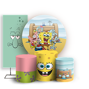 Capas Painel Redondo Trio Cilindro e Faixa Lateral Sublimado - Bob Esponja