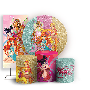 Capas Painel Redondo Trio Cilindro e Faixa Lateral Sublimado - Winx
