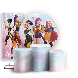 Capas Painel Redondo Trio Cilindro e Faixa Lateral Sublimado - Guerreiras do K-pop