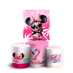 Capas Faixa Lateral e Trio Cilindro Sublimado Veste Fácil - Minnie Pool Party
