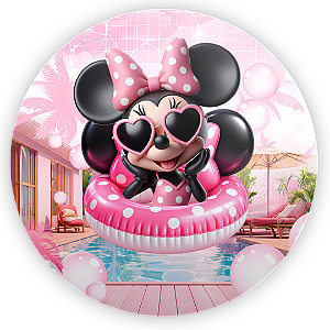 Capa Painel Redondo Sublimado - Minnie Pool Party