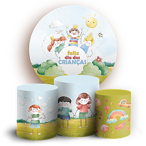 Capas Painel Redondo e Trio Cilindro Sublimado - Dia das Crianças