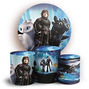 Capas Painel Redondo e Trio Cilindro Sublimado - Como Treinar Seu Dragao