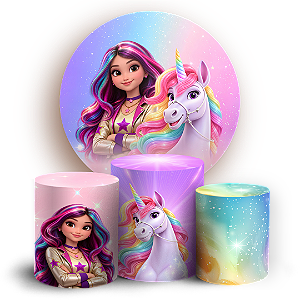 Capas Painel Redondo e Trio Cilindro Sublimado - Academia do Unicornio