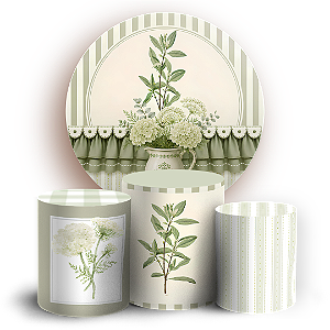 Capas Painel Redondo e Trio Cilindro Sublimado - Floral Verde