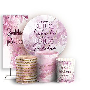 Capas Painel Redondo Trio Cilindro e Faixa Lateral Sublimado - Gratidão